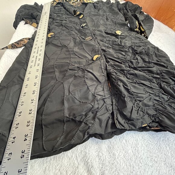 Alberto Makali Womens Black Animal Print Lining Trench Coat Jacket Large Pockets - Picture 8 of 9